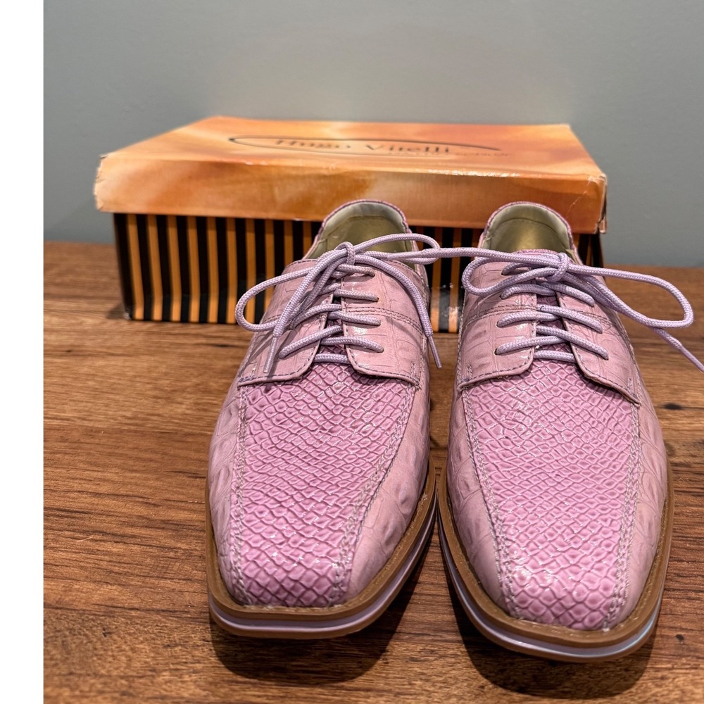 Hugo Vitelli Mens Lavender Faux Crocodile Snakeskin Square Toe Oxfords K7229LVD